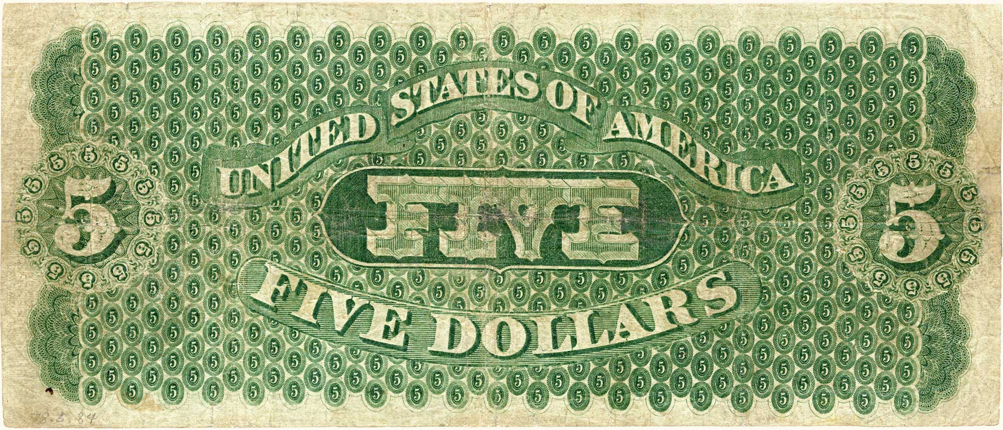 Five-dollar US greenback demand note from 1861